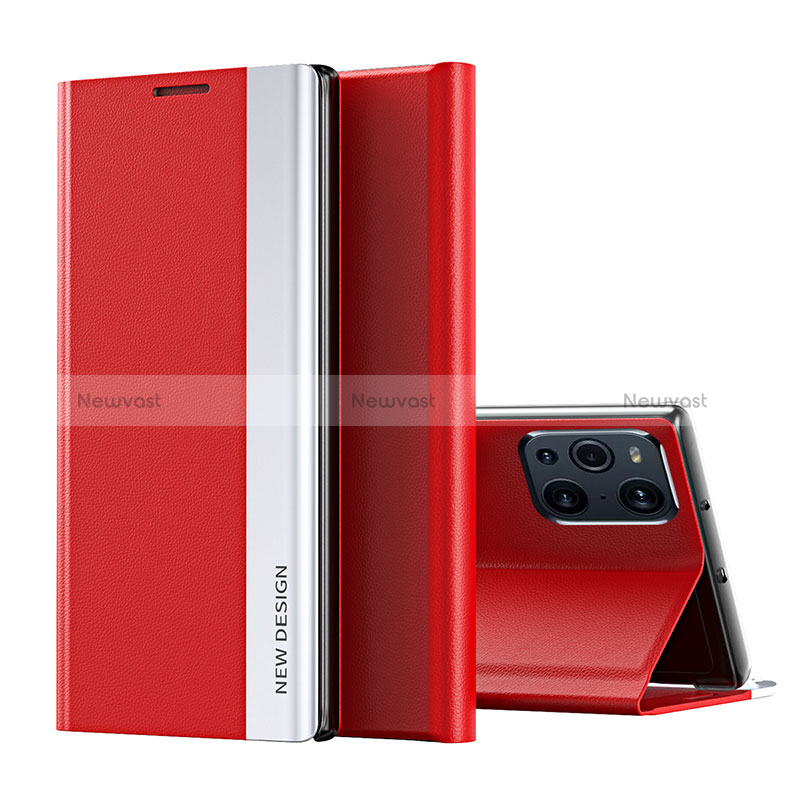 Leather Case Stands Flip Cover Holder L02 for Oppo Find X3 5G Red