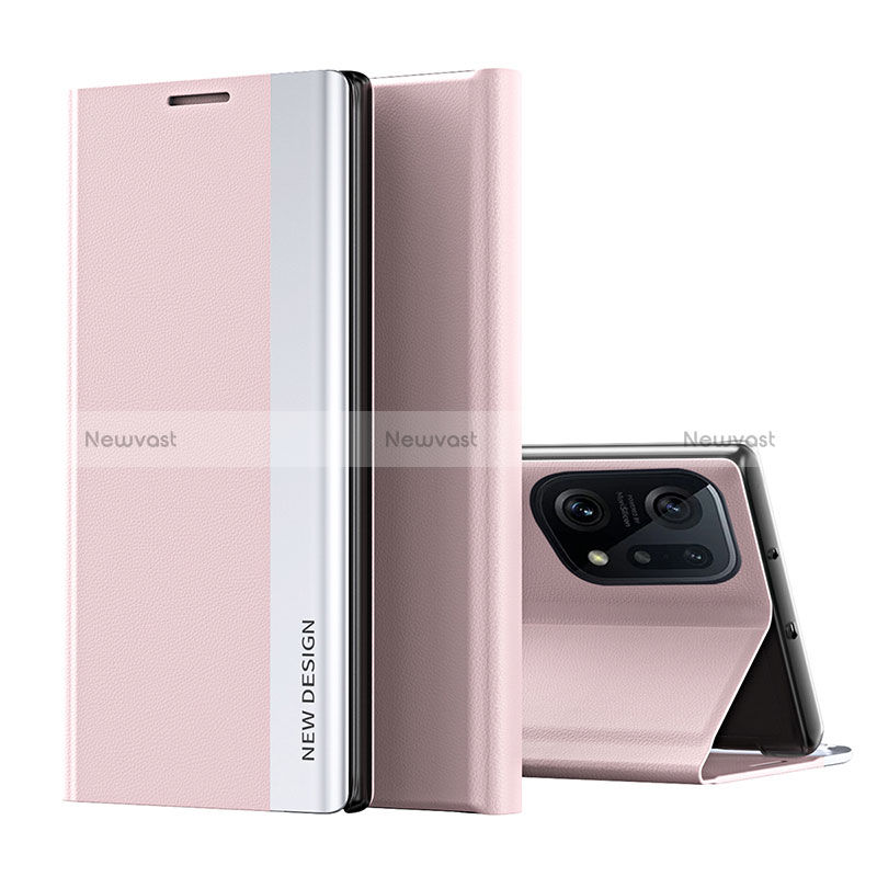 Leather Case Stands Flip Cover Holder L02 for Oppo Find X5 5G Pink