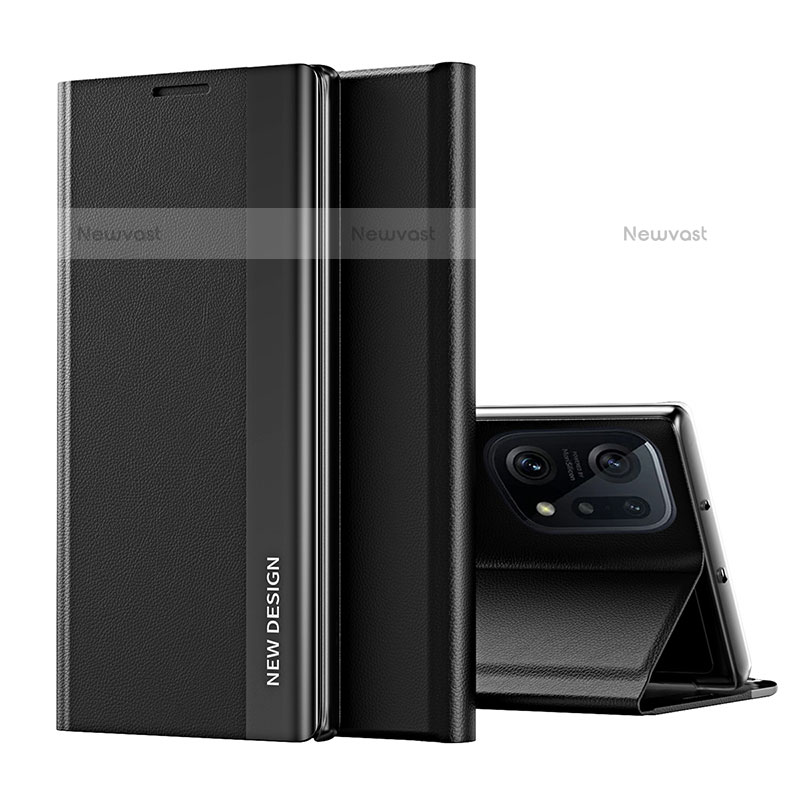 Leather Case Stands Flip Cover Holder L02 for Oppo Find X5 Pro 5G Black