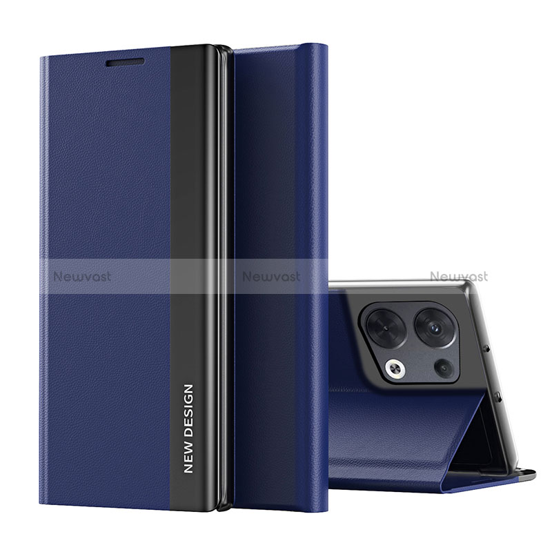 Leather Case Stands Flip Cover Holder L02 for Oppo Reno8 5G Blue