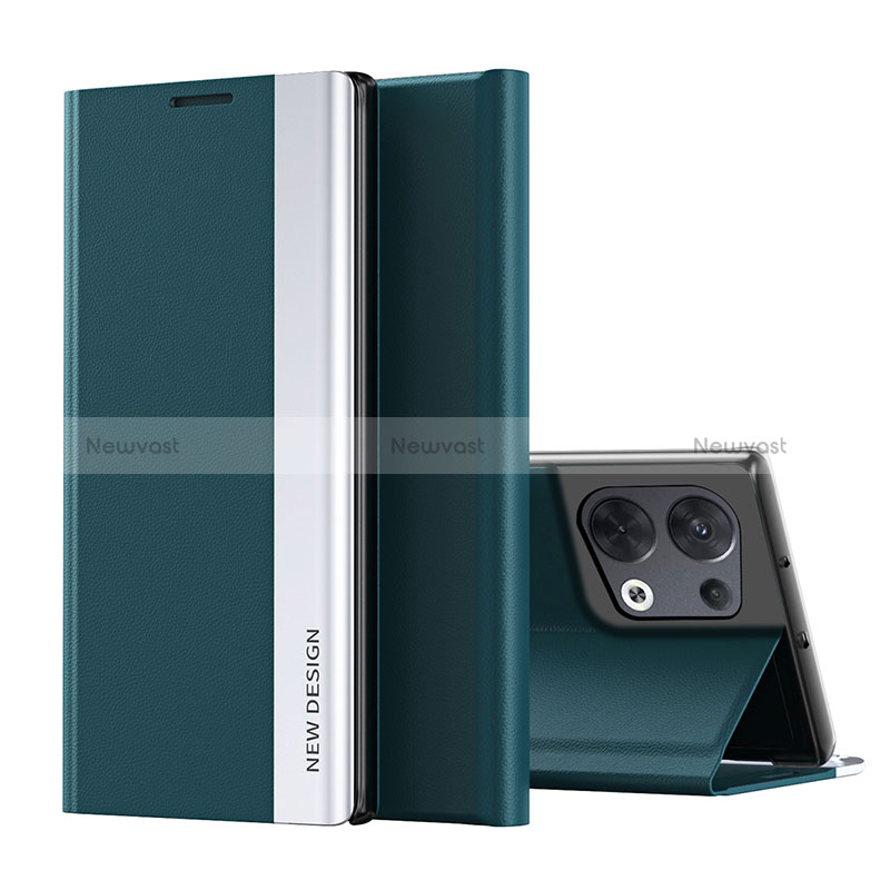 Leather Case Stands Flip Cover Holder L02 for Oppo Reno8 5G Green