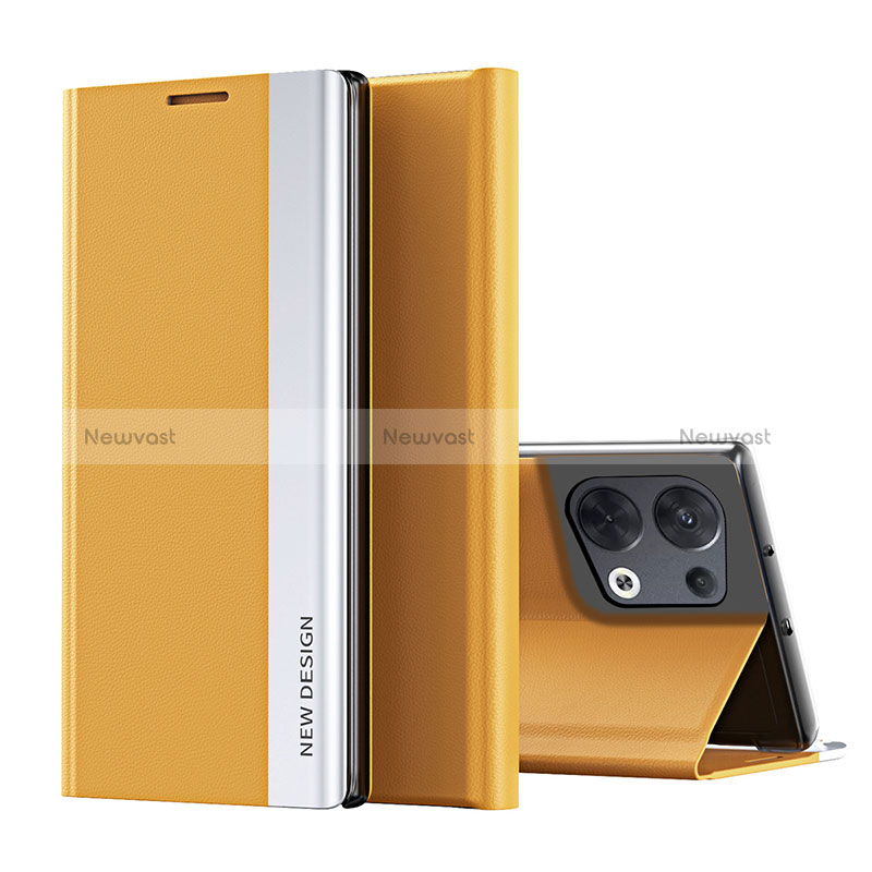 Leather Case Stands Flip Cover Holder L02 for Oppo Reno8 5G Yellow