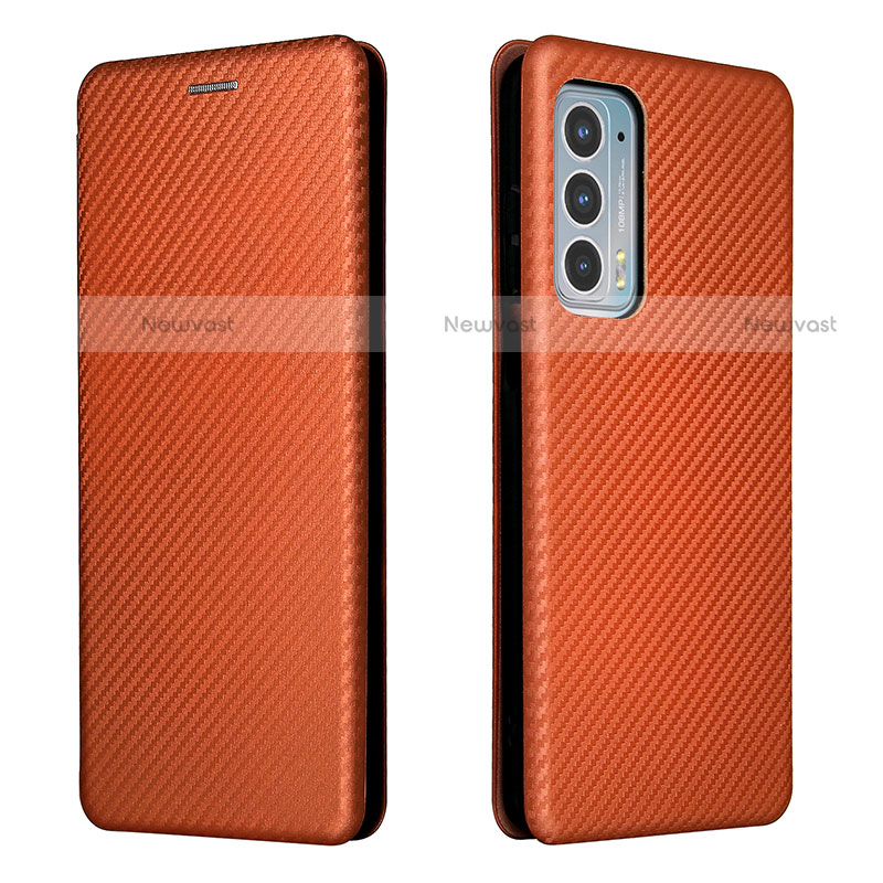 Leather Case Stands Flip Cover Holder L02Z for Motorola Moto Edge 20 5G Brown