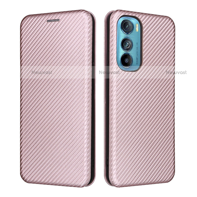 Leather Case Stands Flip Cover Holder L02Z for Motorola Moto Edge 30 5G Rose Gold