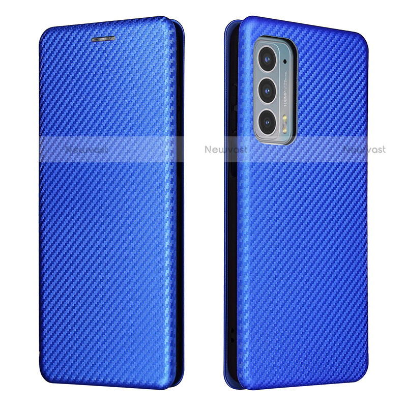 Leather Case Stands Flip Cover Holder L02Z for Motorola Moto Edge Lite 5G Blue