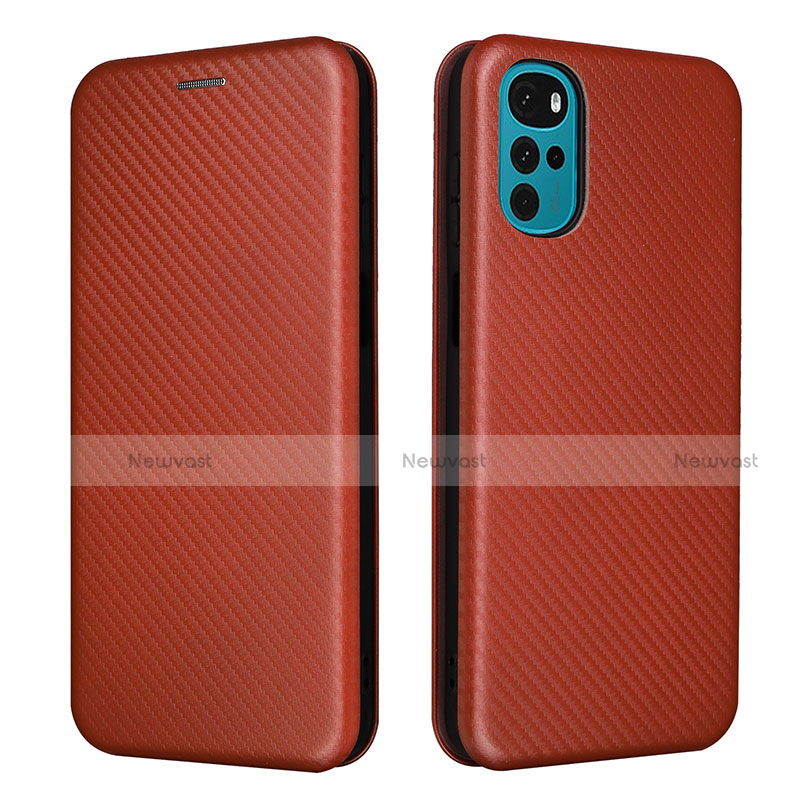 Leather Case Stands Flip Cover Holder L02Z for Motorola Moto G22 Brown