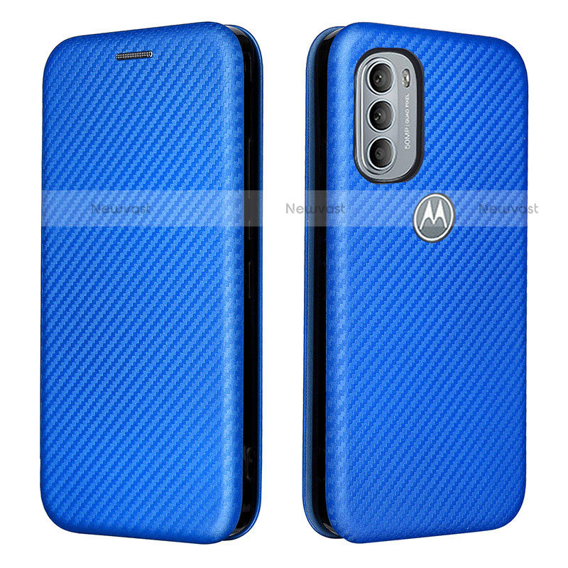 Leather Case Stands Flip Cover Holder L02Z for Motorola Moto G31 Blue