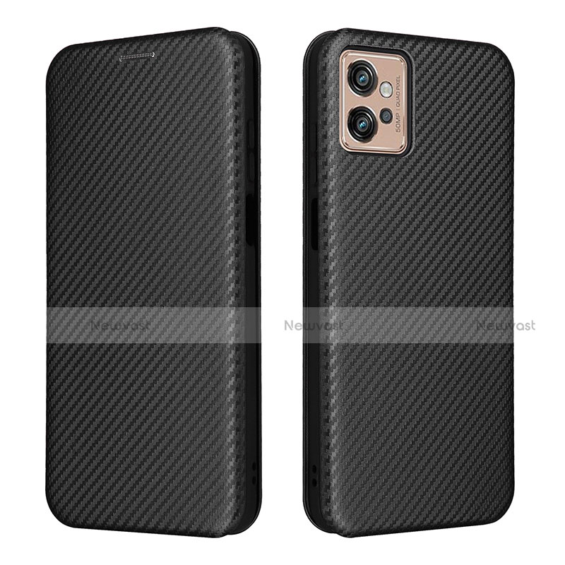 Leather Case Stands Flip Cover Holder L02Z for Motorola Moto G32 Black