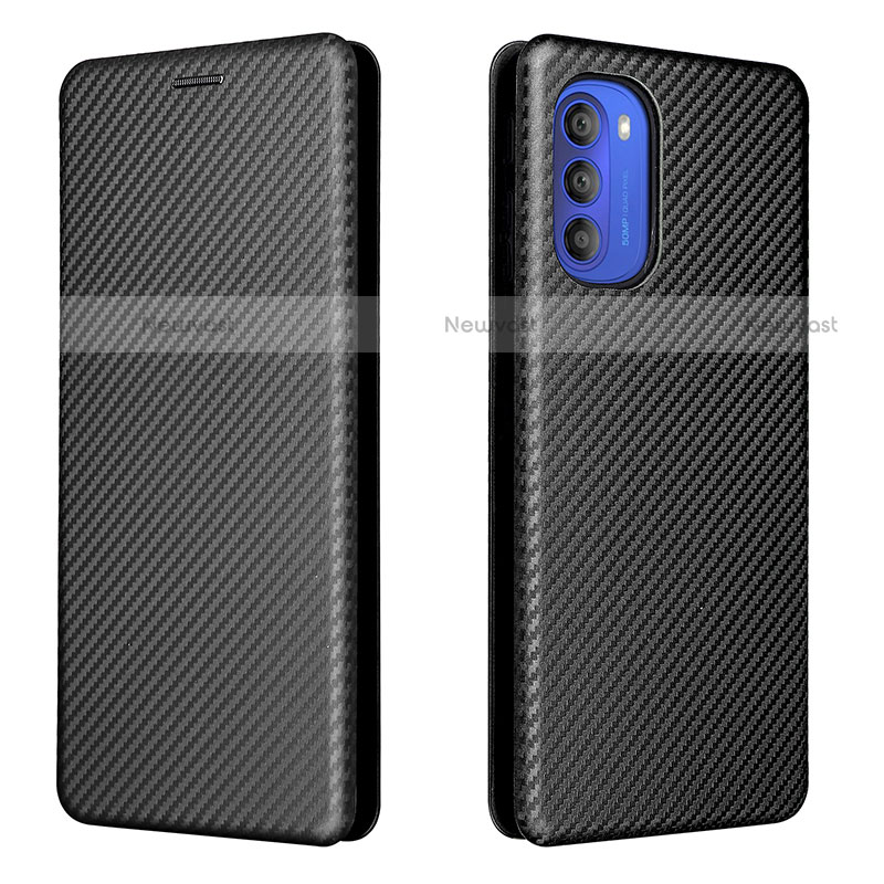Leather Case Stands Flip Cover Holder L02Z for Motorola Moto G51 5G Black