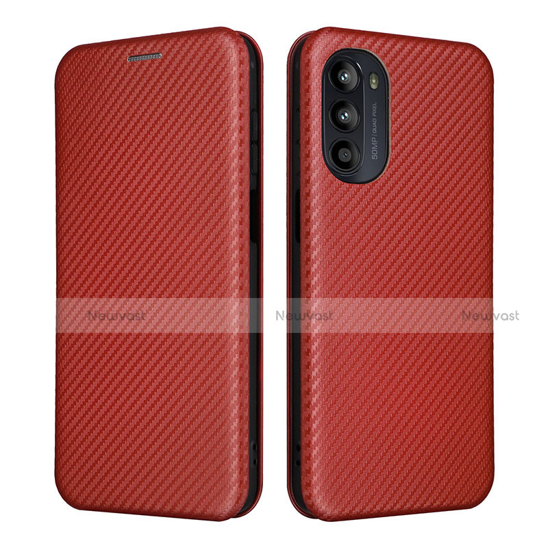 Leather Case Stands Flip Cover Holder L02Z for Motorola MOTO G52 Brown
