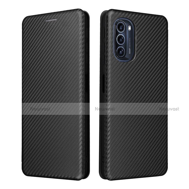 Leather Case Stands Flip Cover Holder L02Z for Motorola Moto G52j 5G Black
