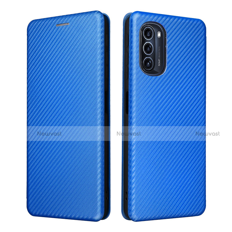 Leather Case Stands Flip Cover Holder L02Z for Motorola Moto G52j 5G Blue