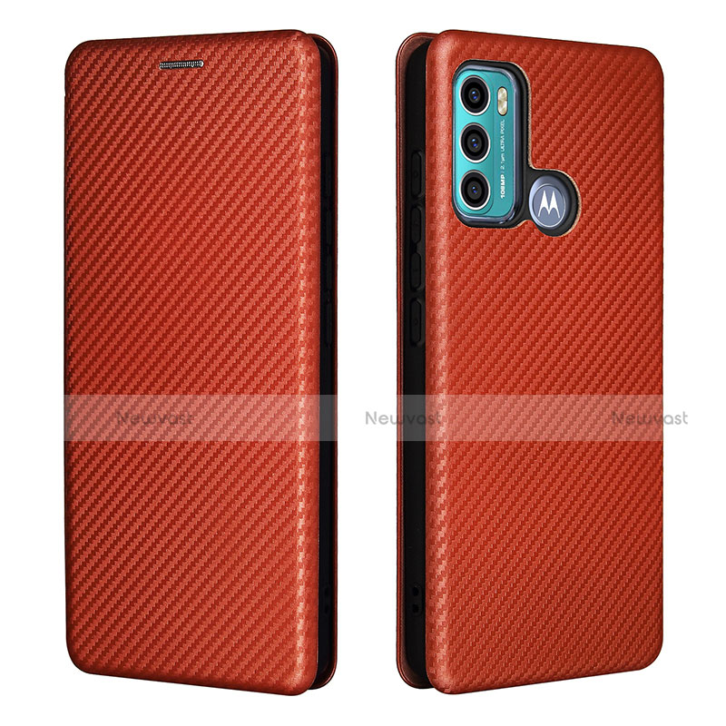 Leather Case Stands Flip Cover Holder L02Z for Motorola Moto G60 Brown