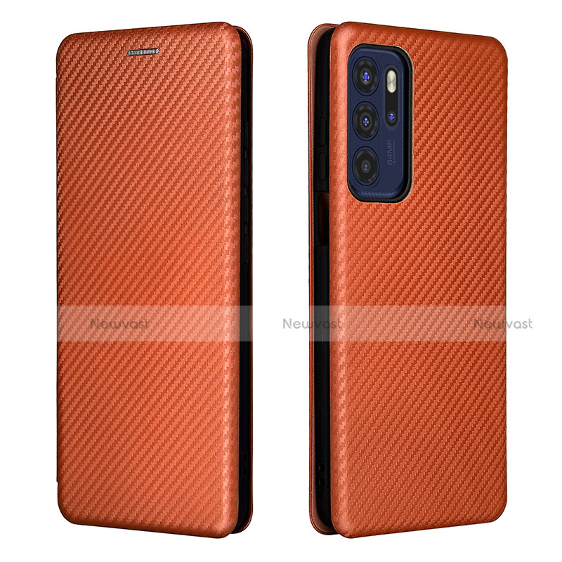 Leather Case Stands Flip Cover Holder L02Z for Motorola Moto G60s Brown
