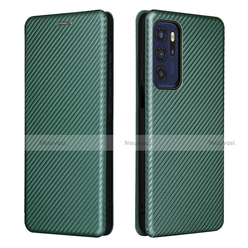 Leather Case Stands Flip Cover Holder L02Z for Motorola Moto G60s Green