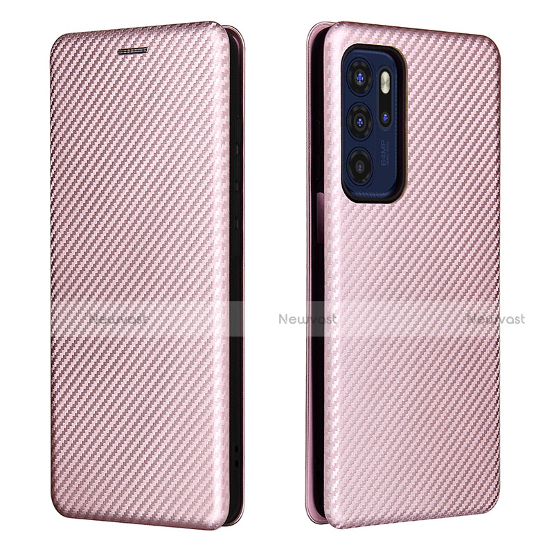 Leather Case Stands Flip Cover Holder L02Z for Motorola Moto G60s Rose Gold