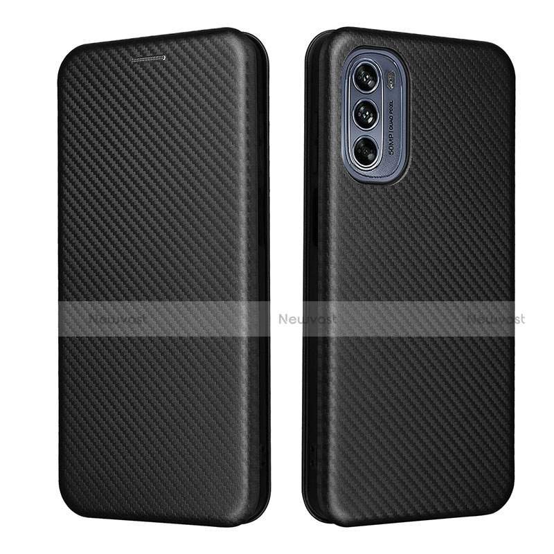 Leather Case Stands Flip Cover Holder L02Z for Motorola Moto G62 5G Black