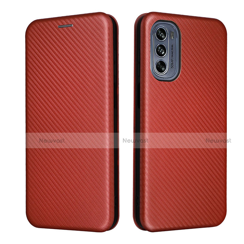 Leather Case Stands Flip Cover Holder L02Z for Motorola Moto G62 5G Brown