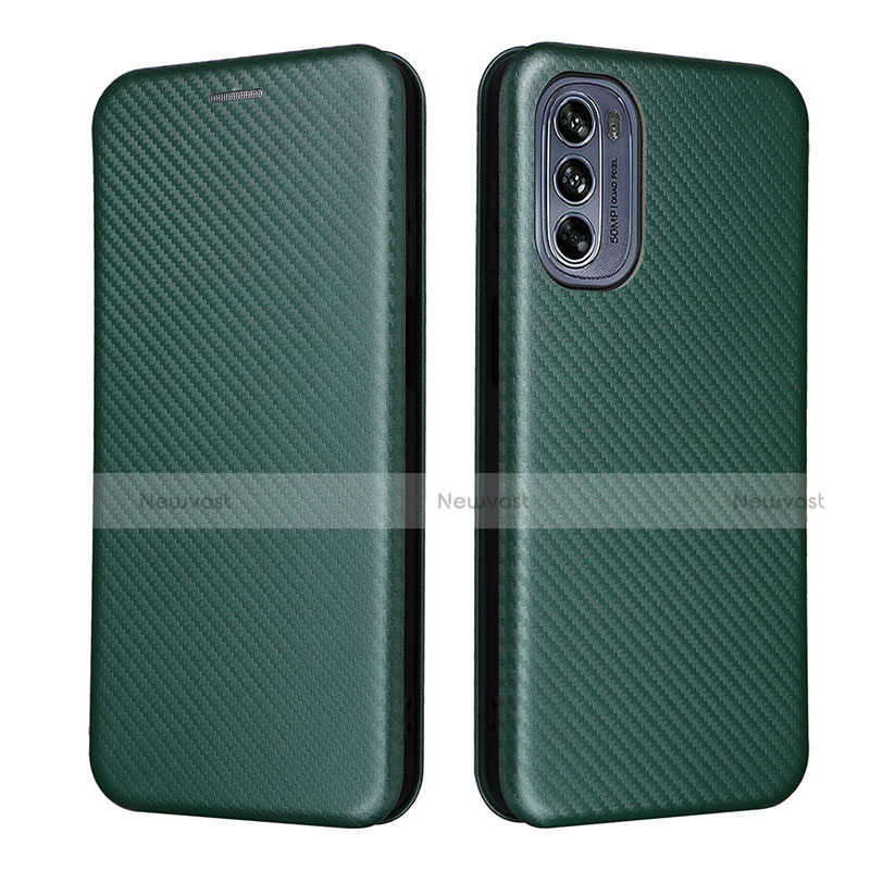 Leather Case Stands Flip Cover Holder L02Z for Motorola Moto G62 5G Green