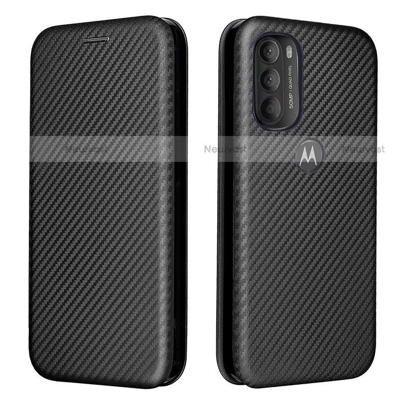 Leather Case Stands Flip Cover Holder L02Z for Motorola Moto G71 5G Black