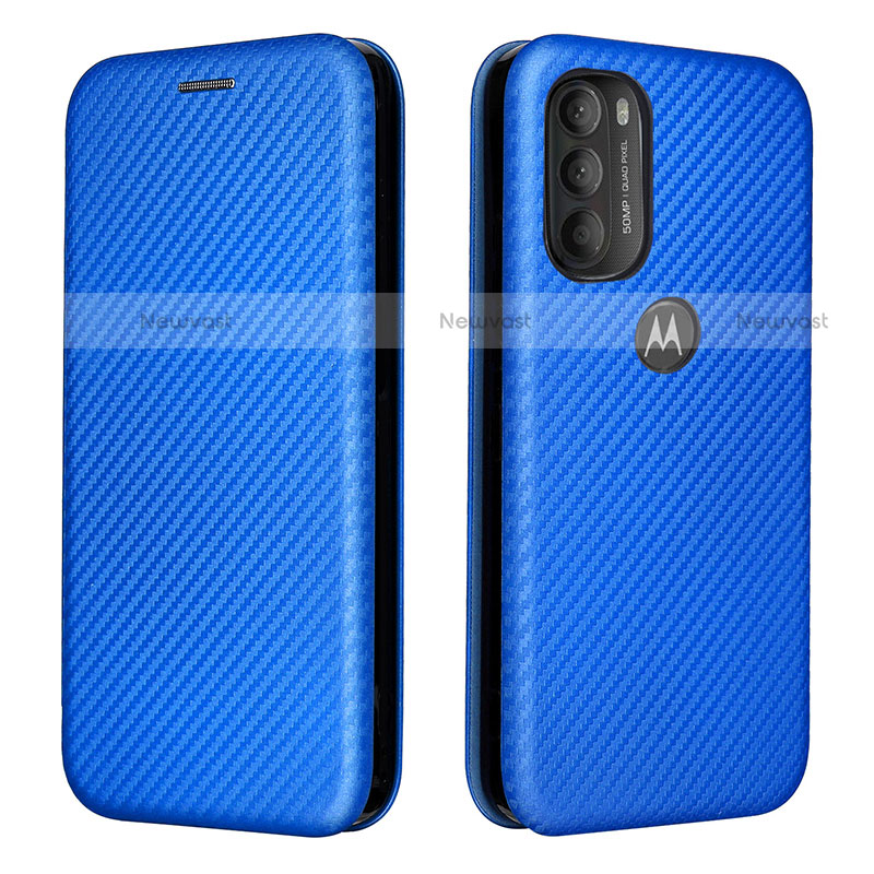 Leather Case Stands Flip Cover Holder L02Z for Motorola Moto G71 5G Blue