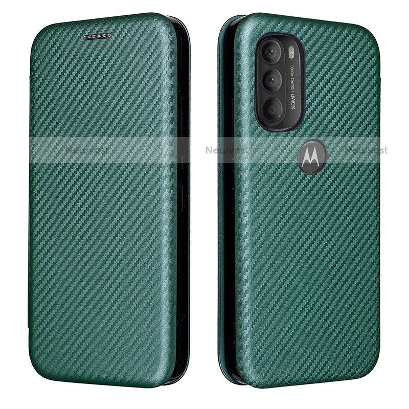 Leather Case Stands Flip Cover Holder L02Z for Motorola Moto G71 5G Green