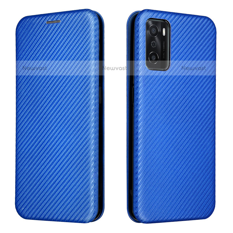 Leather Case Stands Flip Cover Holder L02Z for Oppo A55S 5G Blue