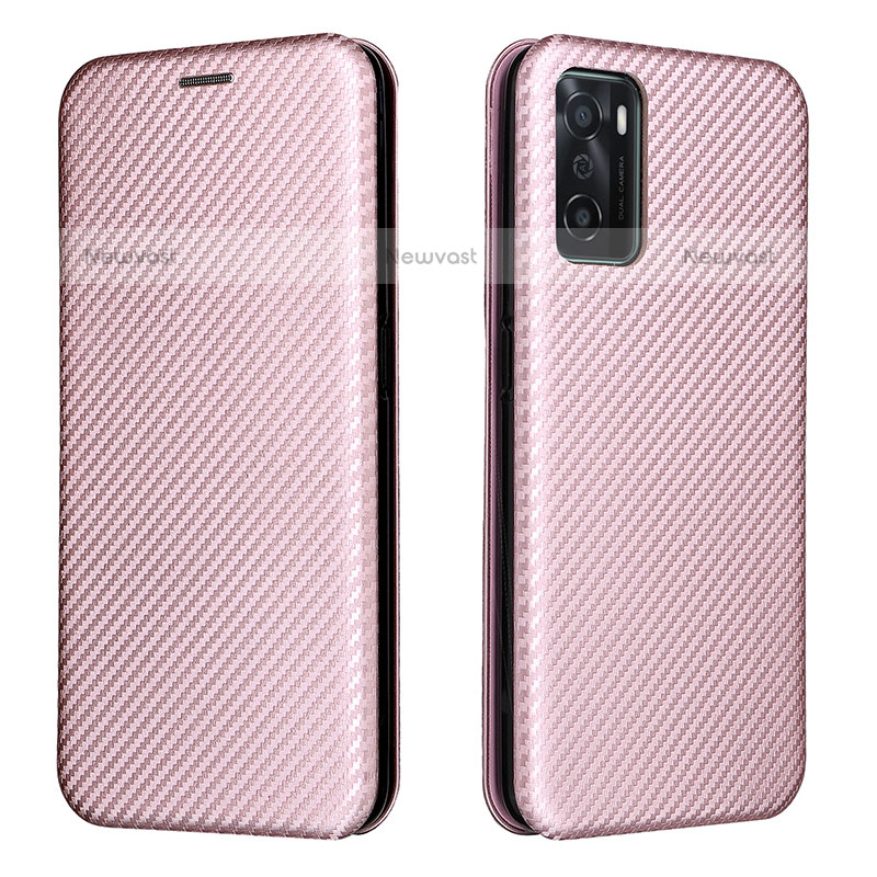 Leather Case Stands Flip Cover Holder L02Z for Oppo A55S 5G Rose Gold