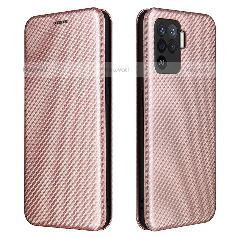 Leather Case Stands Flip Cover Holder L02Z for Oppo A94 4G Rose Gold
