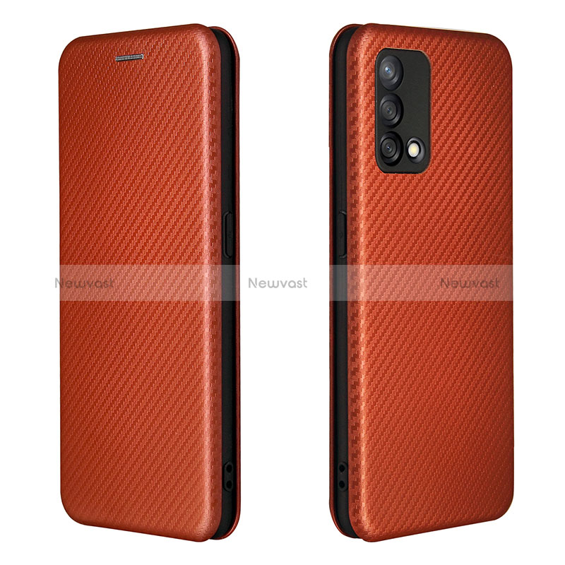 Leather Case Stands Flip Cover Holder L02Z for Oppo F19 Brown