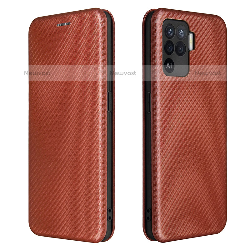 Leather Case Stands Flip Cover Holder L02Z for Oppo F19 Pro Brown