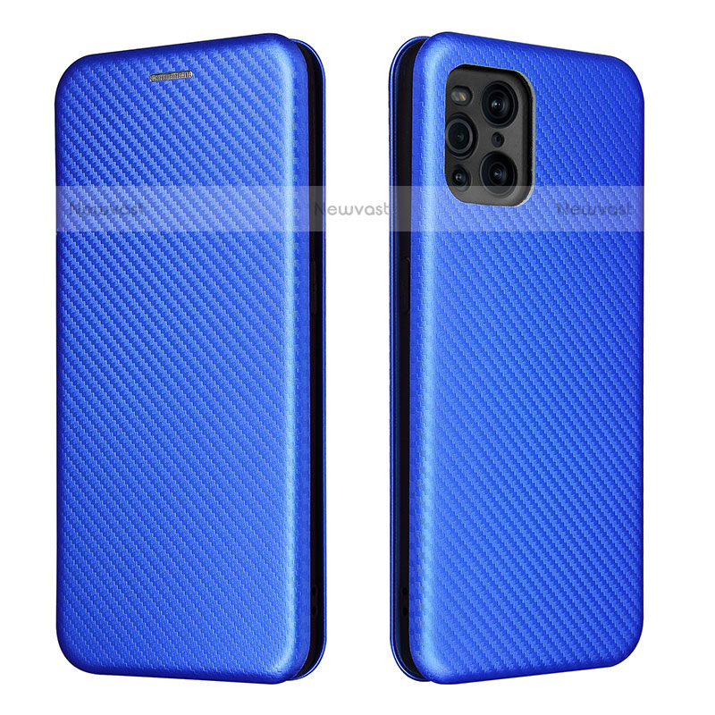 Leather Case Stands Flip Cover Holder L02Z for Oppo Find X3 Pro 5G Blue