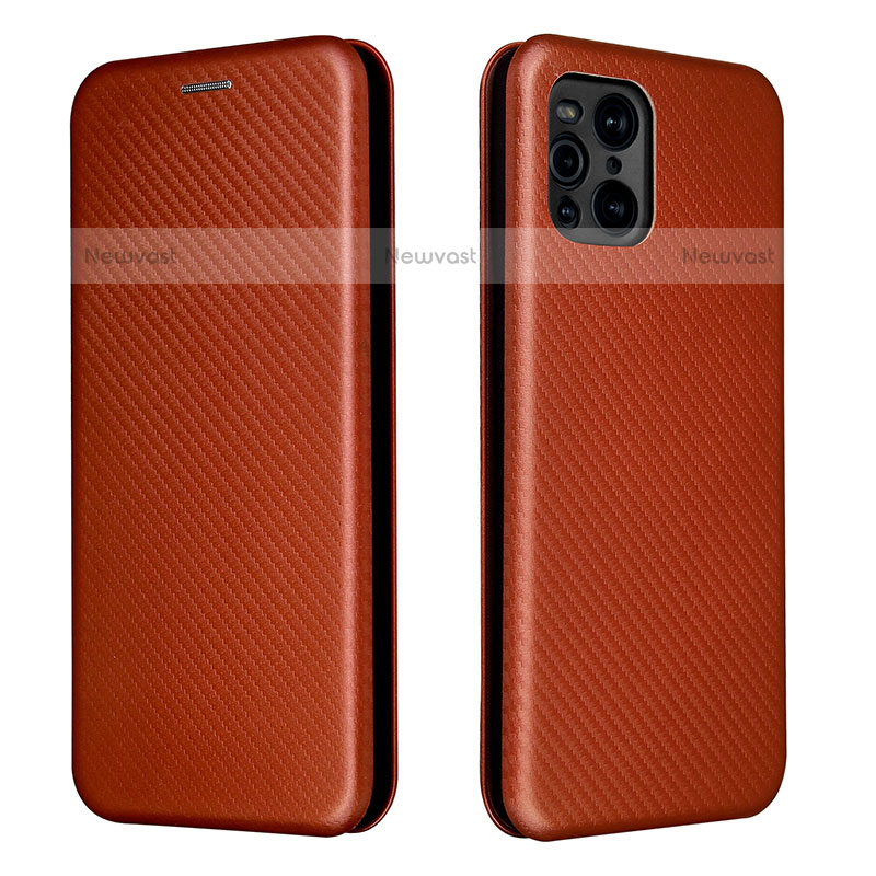 Leather Case Stands Flip Cover Holder L02Z for Oppo Find X3 Pro 5G Brown