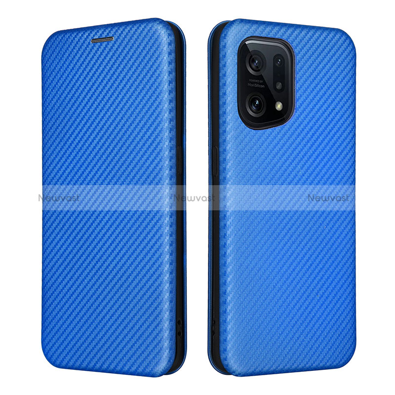 Leather Case Stands Flip Cover Holder L02Z for Oppo Find X5 5G Blue