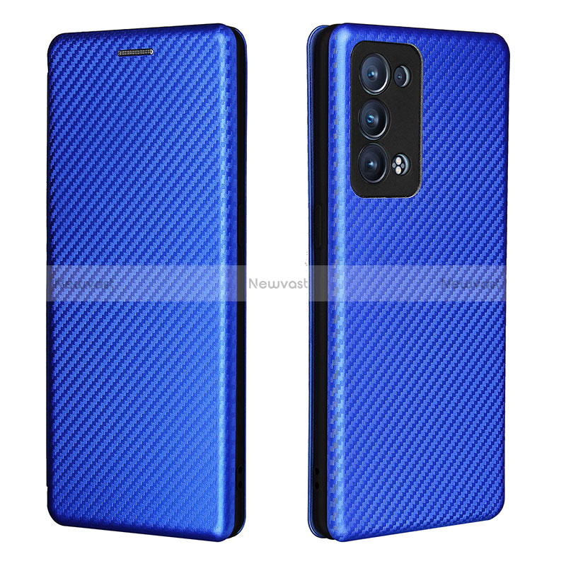 Leather Case Stands Flip Cover Holder L02Z for Oppo Reno6 Pro 5G Blue