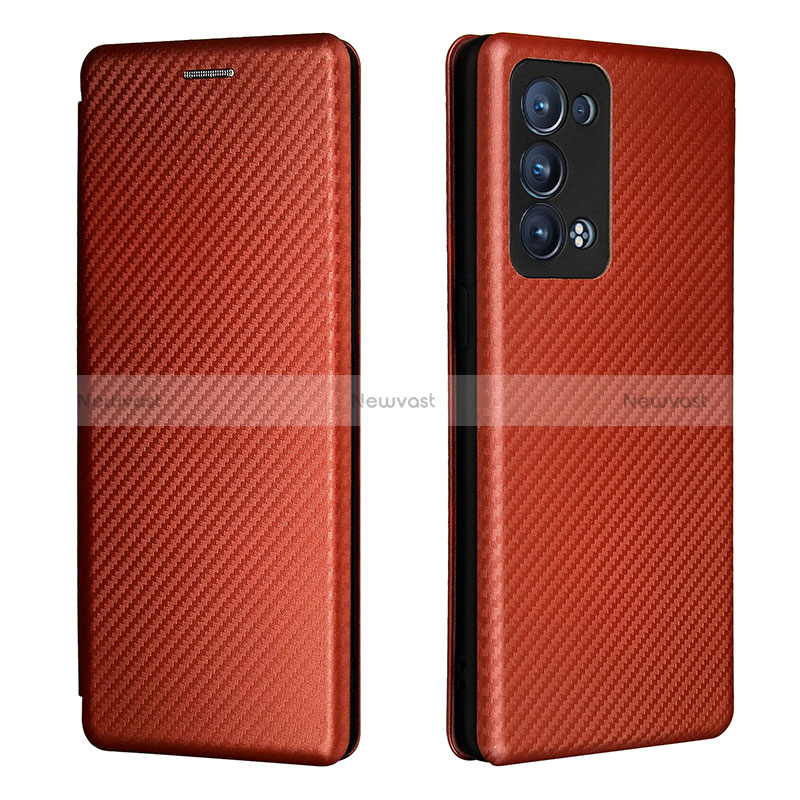 Leather Case Stands Flip Cover Holder L02Z for Oppo Reno6 Pro 5G Brown