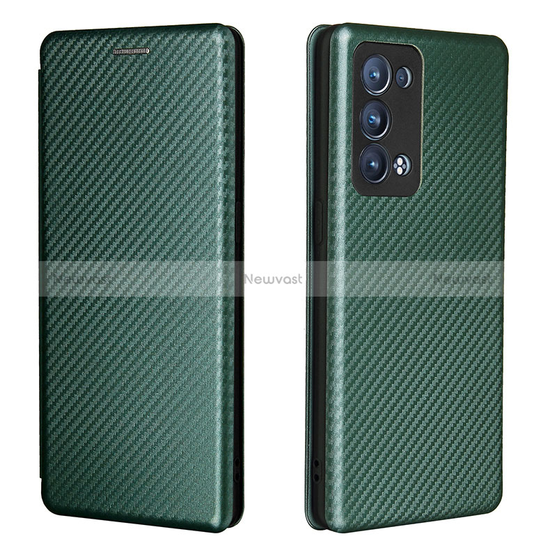 Leather Case Stands Flip Cover Holder L02Z for Oppo Reno6 Pro+ Plus 5G Green
