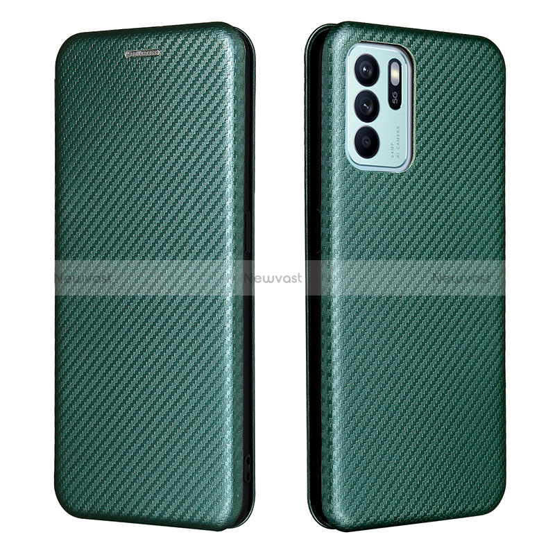 Leather Case Stands Flip Cover Holder L02Z for Oppo Reno6 Z 5G Green