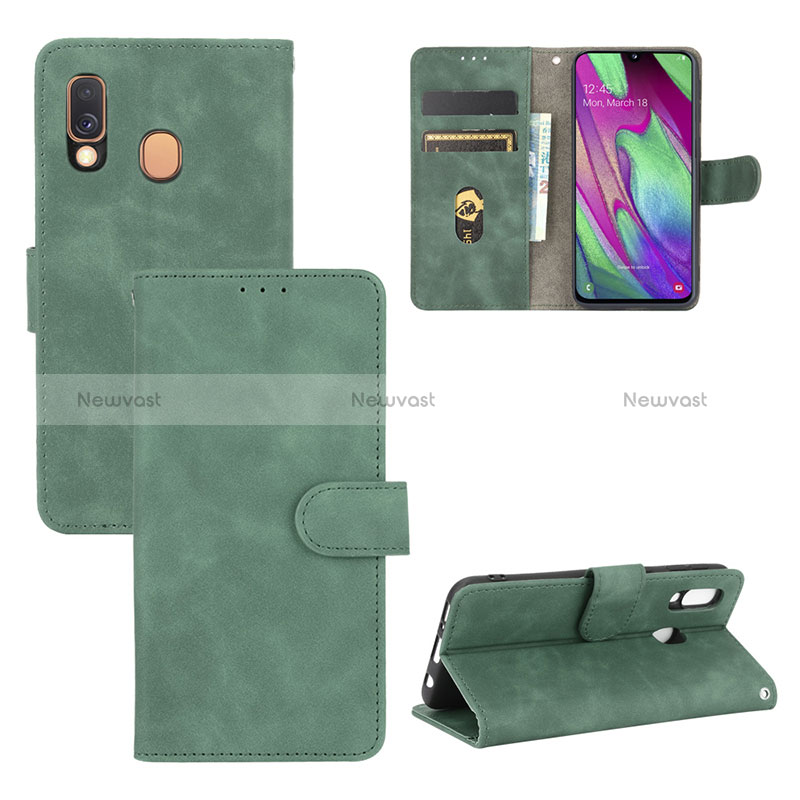 Leather Case Stands Flip Cover Holder L02Z for Samsung Galaxy A40 Green