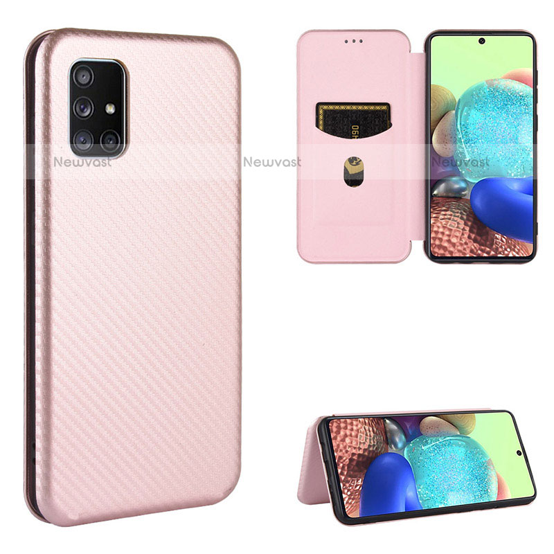 Leather Case Stands Flip Cover Holder L02Z for Samsung Galaxy A51 4G Rose Gold
