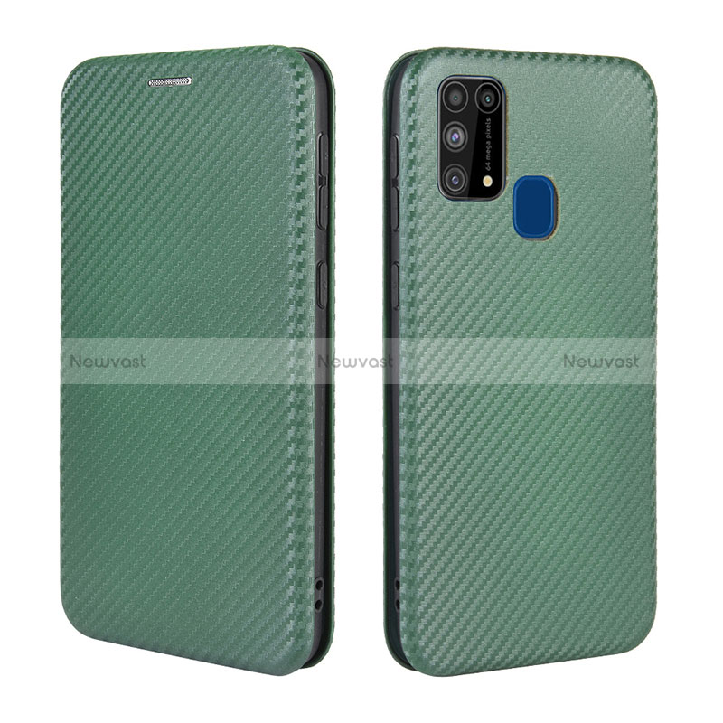 Leather Case Stands Flip Cover Holder L02Z for Samsung Galaxy M21s Green