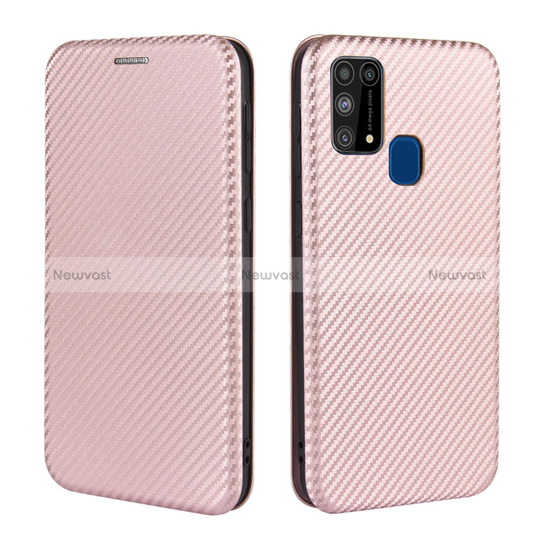 Leather Case Stands Flip Cover Holder L02Z for Samsung Galaxy M21s Rose Gold