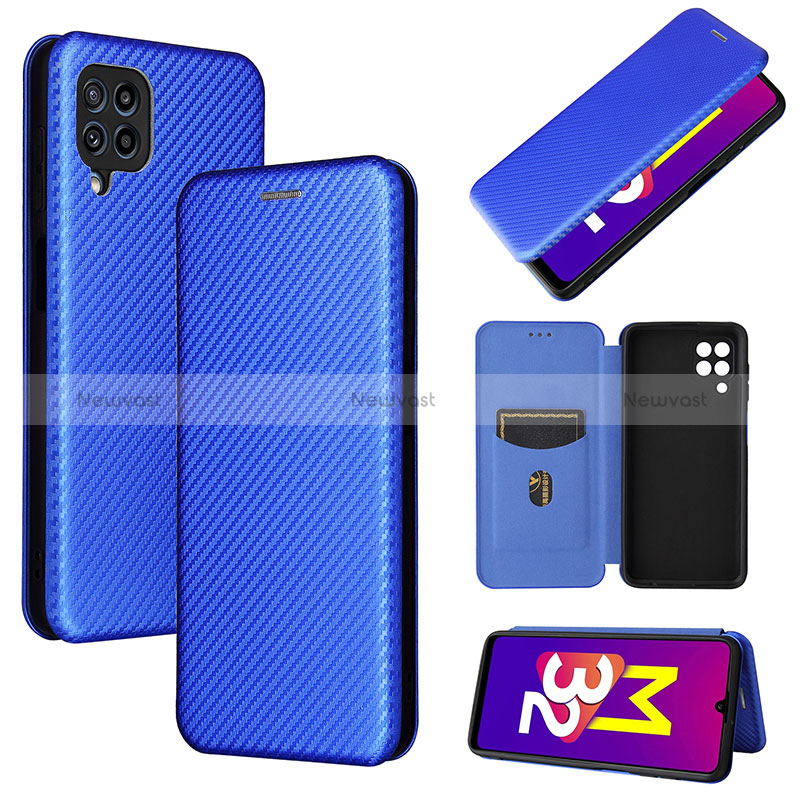 Leather Case Stands Flip Cover Holder L02Z for Samsung Galaxy M32 4G Blue