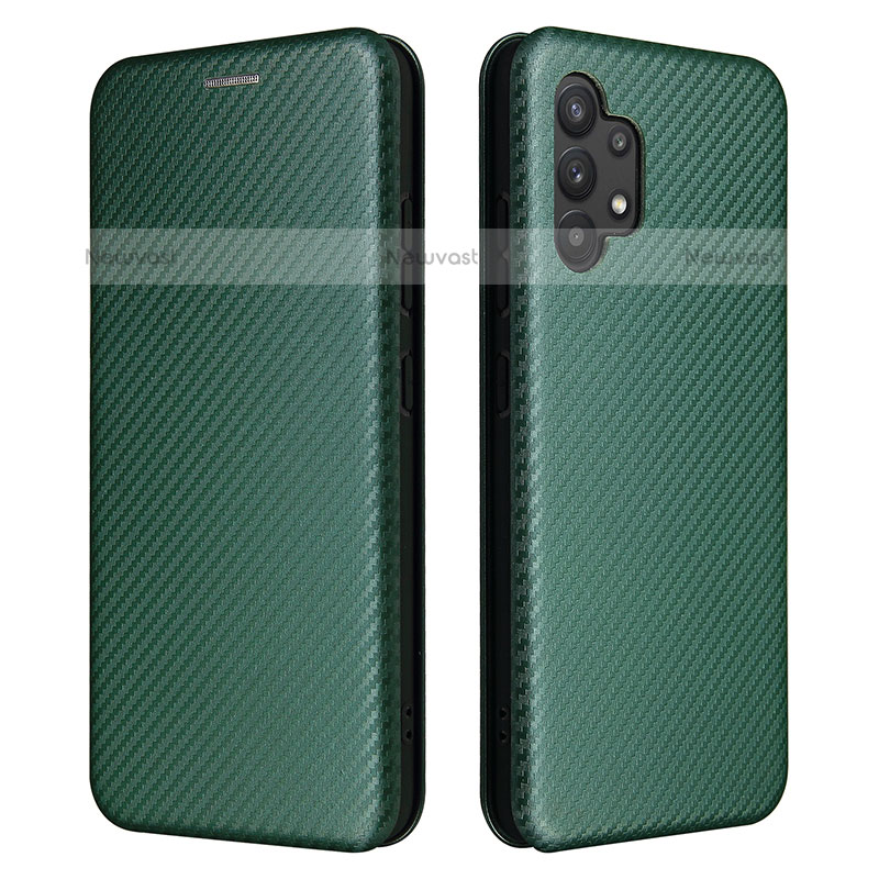 Leather Case Stands Flip Cover Holder L02Z for Samsung Galaxy M32 5G Green