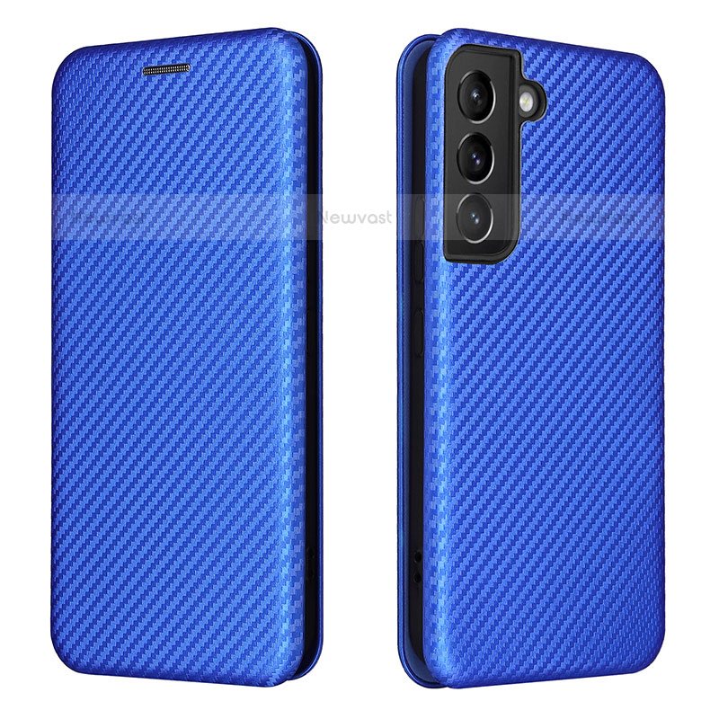 Leather Case Stands Flip Cover Holder L02Z for Samsung Galaxy S21 FE 5G Blue
