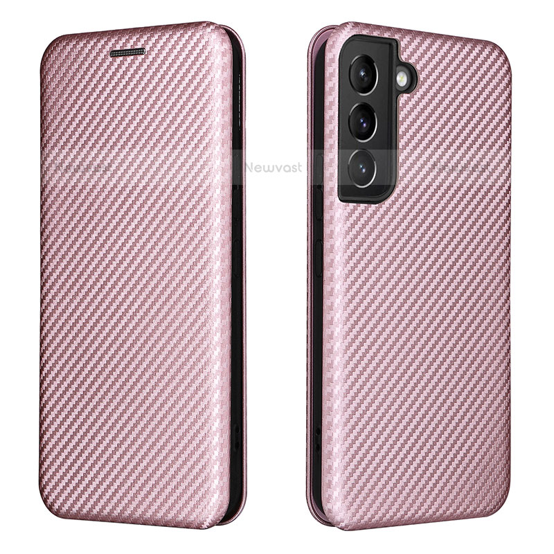 Leather Case Stands Flip Cover Holder L02Z for Samsung Galaxy S21 FE 5G Rose Gold