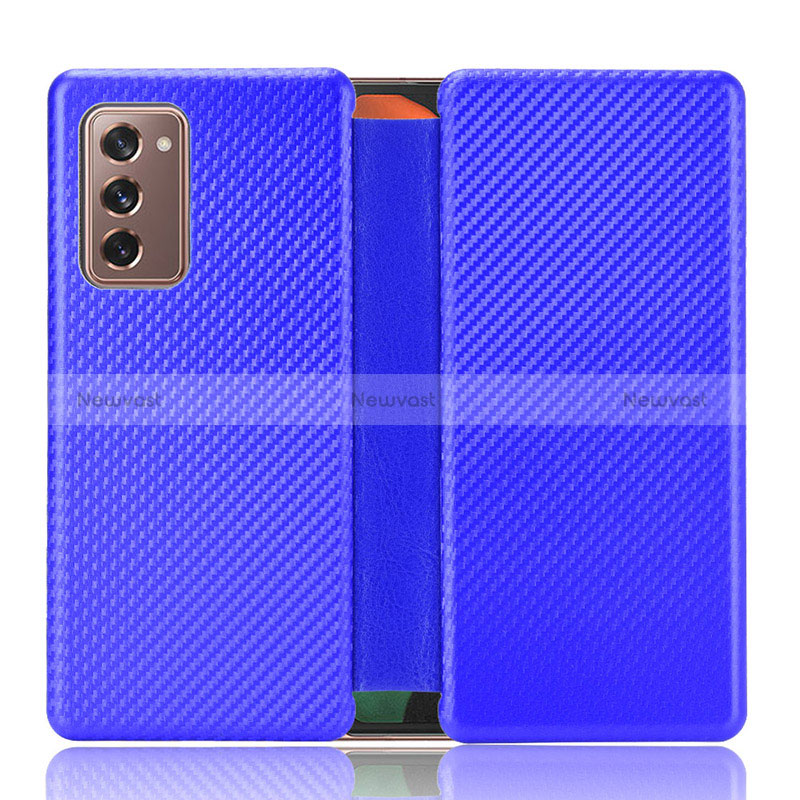 Leather Case Stands Flip Cover Holder L02Z for Samsung Galaxy Z Fold2 5G Blue