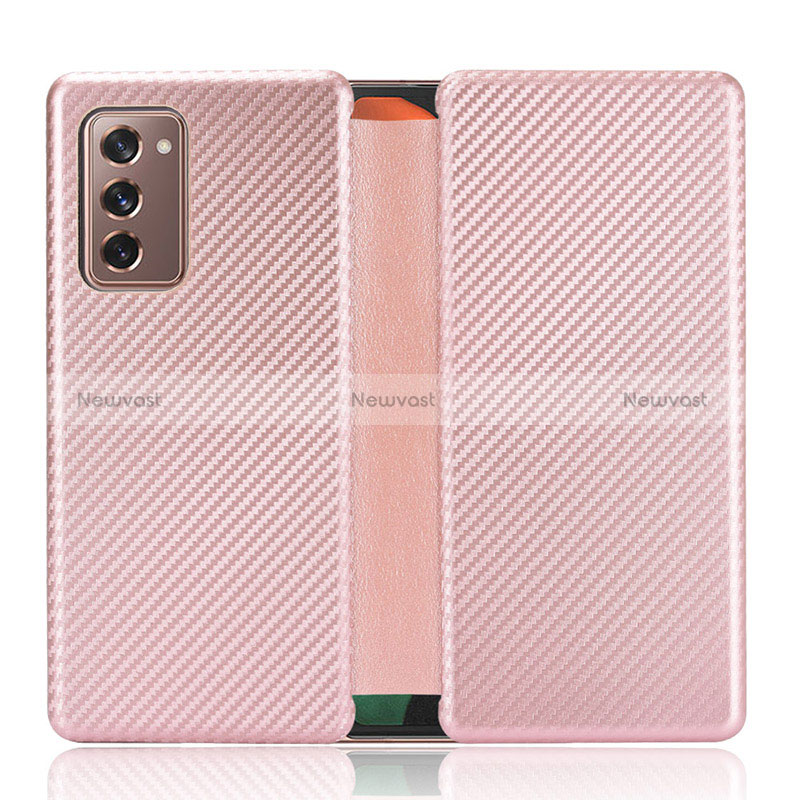 Leather Case Stands Flip Cover Holder L02Z for Samsung Galaxy Z Fold2 5G Rose Gold