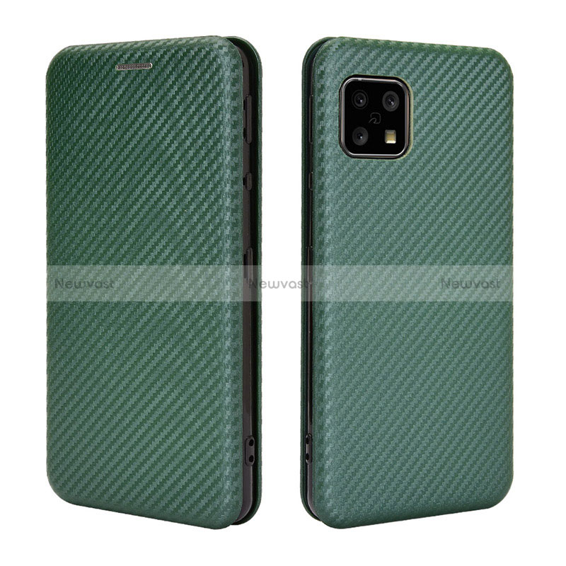 Leather Case Stands Flip Cover Holder L02Z for Sharp Aquos Sense4 Lite Green