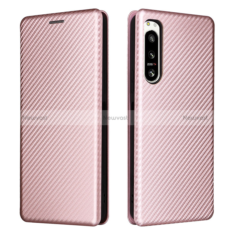 Leather Case Stands Flip Cover Holder L02Z for Sony Xperia 5 IV Rose Gold